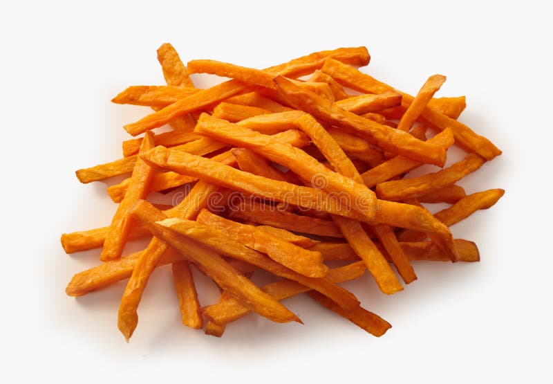 Mucchio dei chip fritti della patata dolce sopra bianco fotografie stock libere da diritti Mucchio dei chip fritti della patata dolce sopra bianco fotografie stock libere da diritti