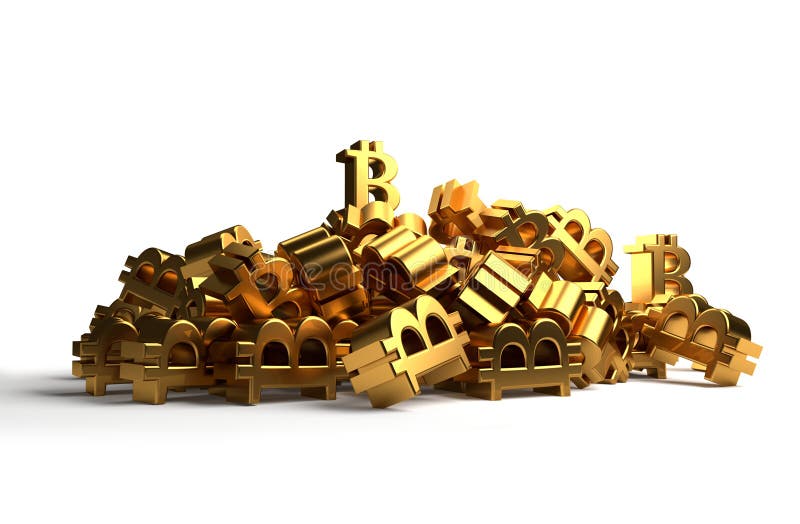 Mucchio dell'icona dorata di simbolo della rappresentazione 3d di Bitcoins illustrazione vettoriale