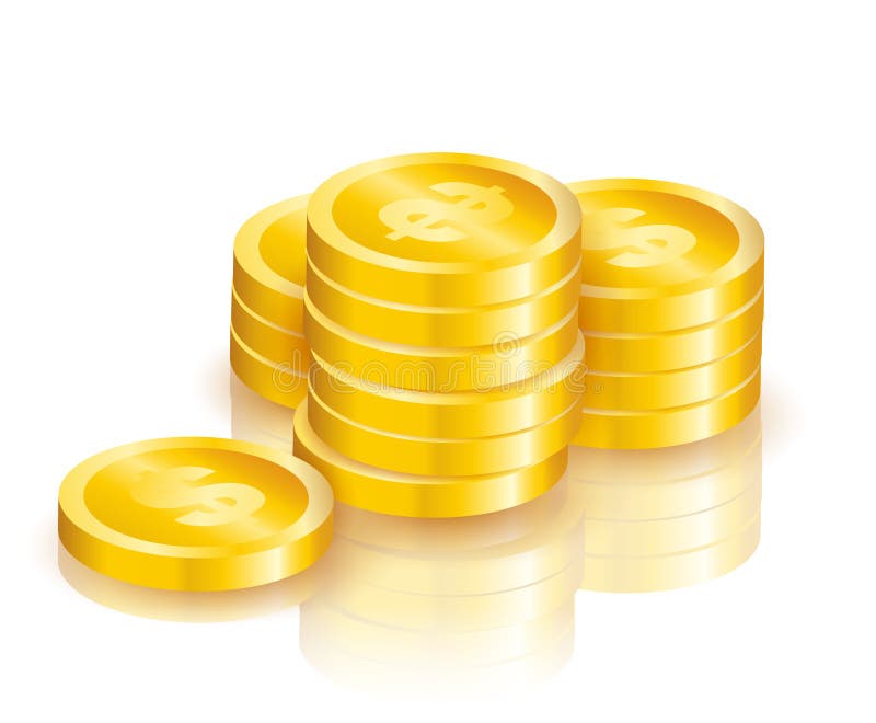 Mucchio delle monete dorate brillanti con il simbolo di dollaro con le ombre illustrazione vettoriale Mucchio delle monete dorate brillanti con il simbolo di dollaro con le ombre illustrazione vettoriale