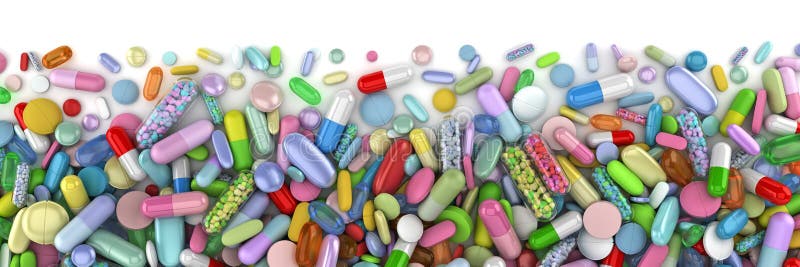 Mucchio di tema di sanità delle pillole variopinte illustrazione vettoriale