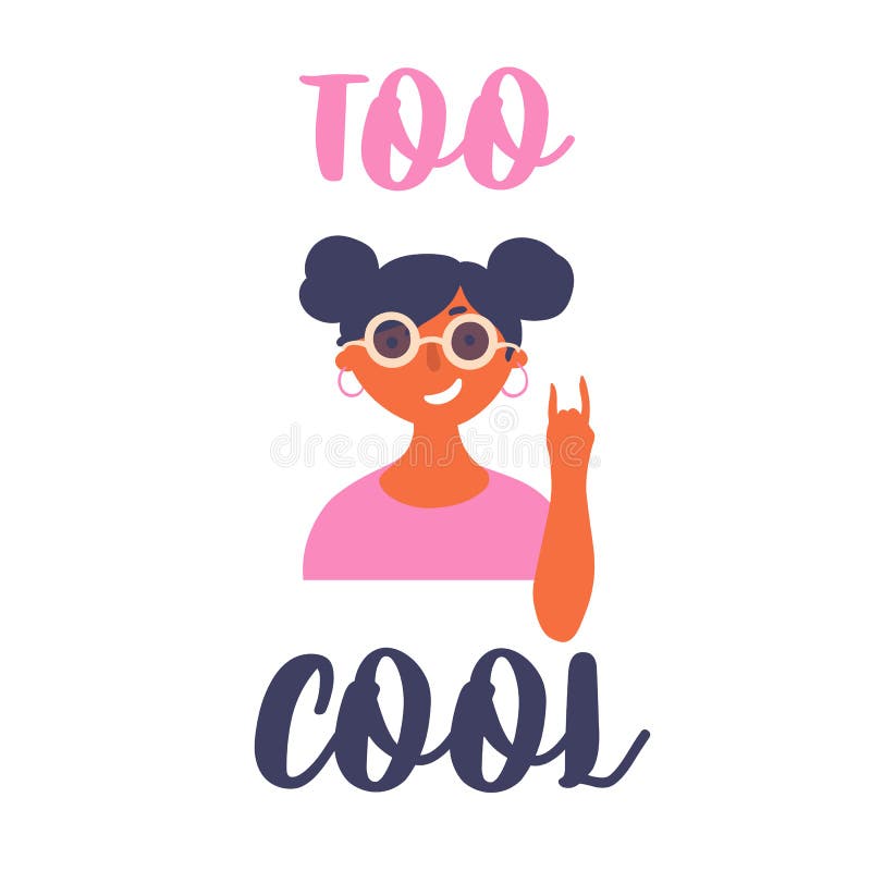 Muchacha adolescente joven en gafas de sol Letras demasiado frescas stock de ilustración Muchacha adolescente joven en gafas de sol Letras demasiado frescas stock de ilustración