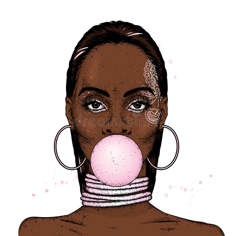 Muchacha africana en ornamentos Anillos en el cuello y los pendientes Mujer negra hermosa en oro Ilustración del vector Moda y es libre illustration