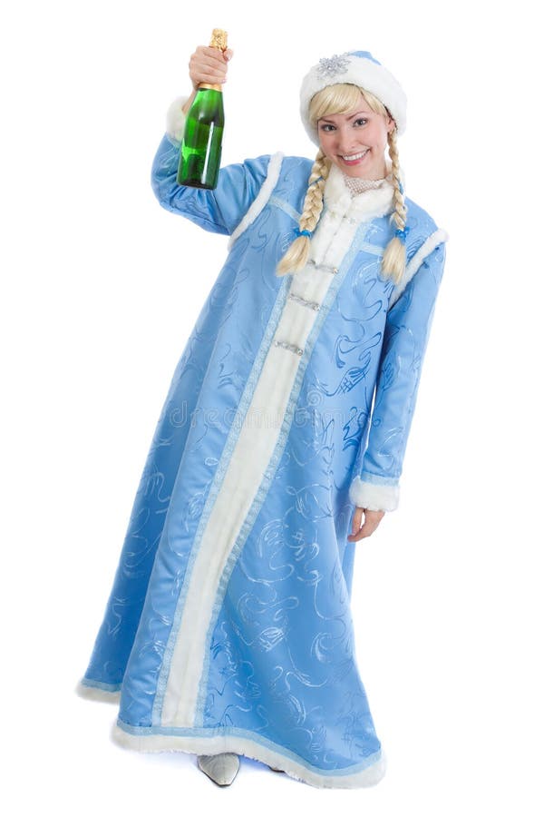 Muchacha borracha de la Navidad con la botella de champán foto de archivo libre de regalías Muchacha borracha de la Navidad con la botella de champán foto de archivo libre de regalías