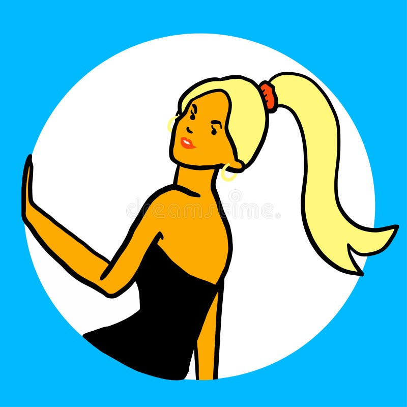 Muchacha bronceada rubia del extracto en miradas negras del vestido fuera de la ventana Pelo de la cola de caballo, imagen de car libre illustration Muchacha bronceada rubia del extracto en miradas negras del vestido fuera de la ventana Pelo de la cola de caballo, imagen de car libre illustration