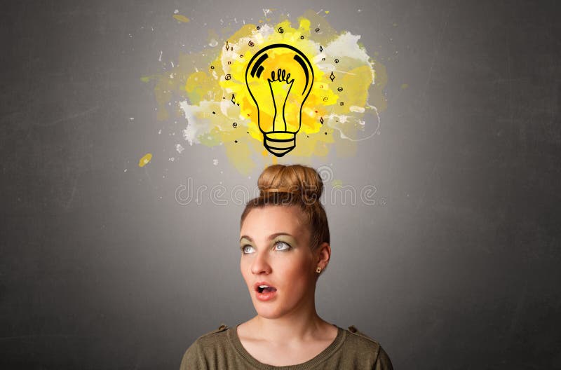 Muchacha con concepto de pensamiento del dise?o fotografía de archivo libre de regalías Muchacha con concepto de pensamiento del dise?o fotografía de archivo libre de regalías