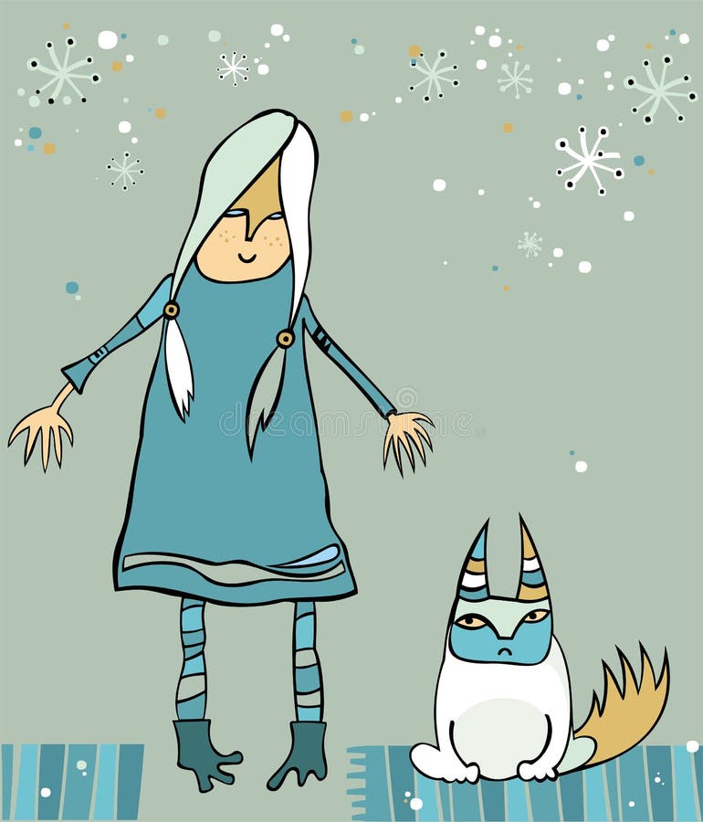 Muchacha con el gato sin afecto ilustración del vector Muchacha con el gato sin afecto ilustración del vector