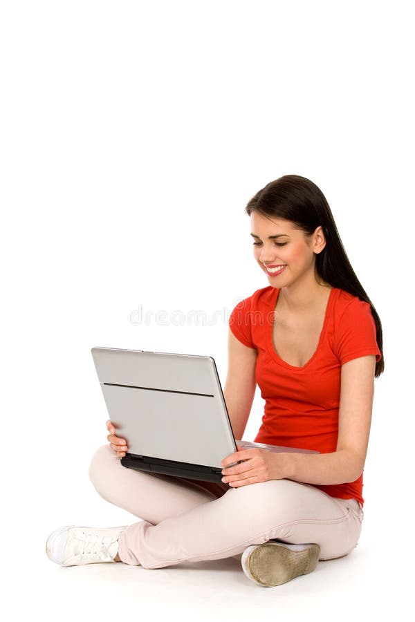 Muchacha con la computadora portátil imágenes de archivo libres de regalías