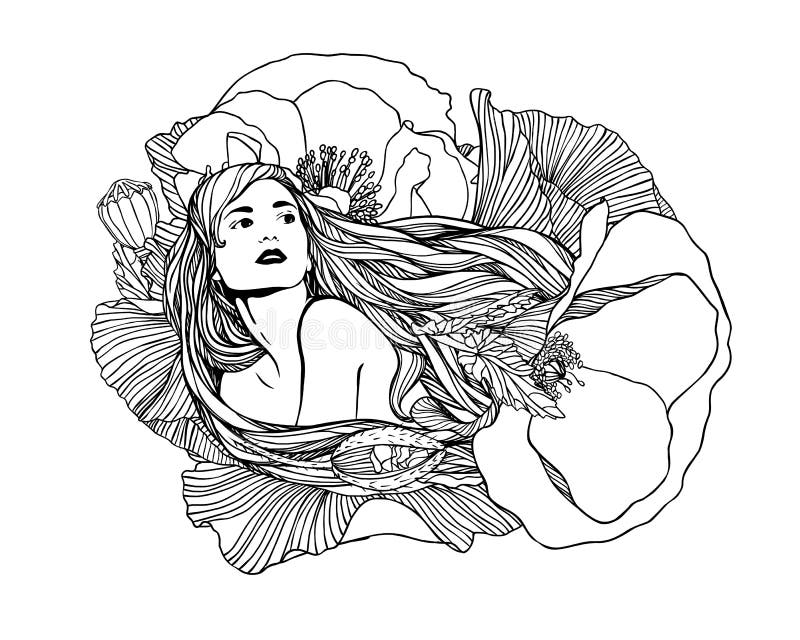 Muchacha con las flores de la amapola Ilustración del vector libre illustration Muchacha con las flores de la amapola Ilustración del vector libre illustration