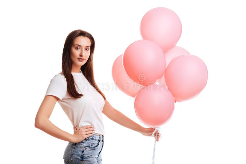 Muchacha con los globos rosados fotos de archivo libres de regalías Muchacha con los globos rosados fotos de archivo libres de regalías