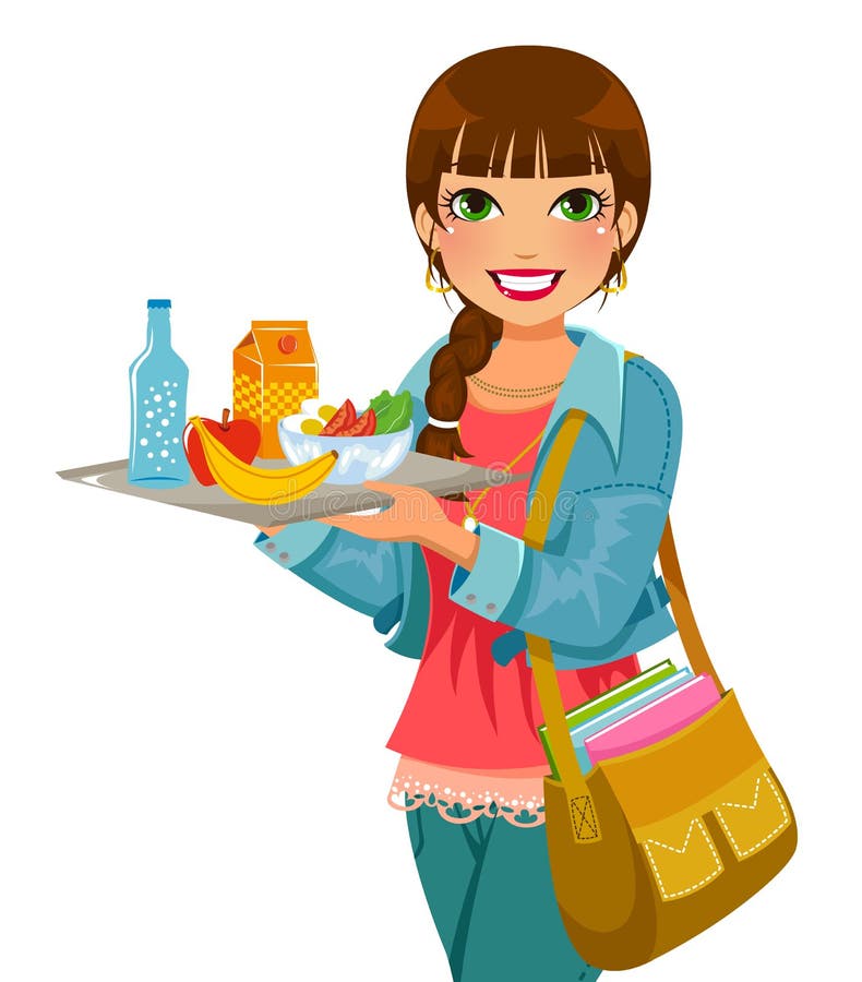 Muchacha con su almuerzo stock de ilustración Muchacha con su almuerzo stock de ilustración