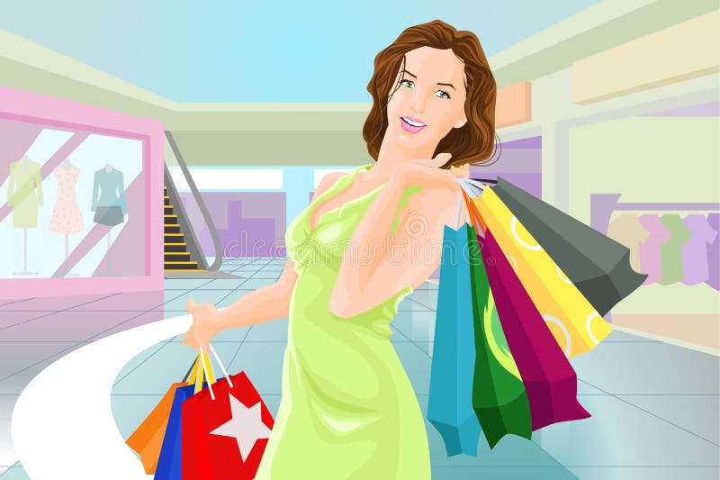 Muchacha de compras en una alameda libre illustration Muchacha de compras en una alameda libre illustration