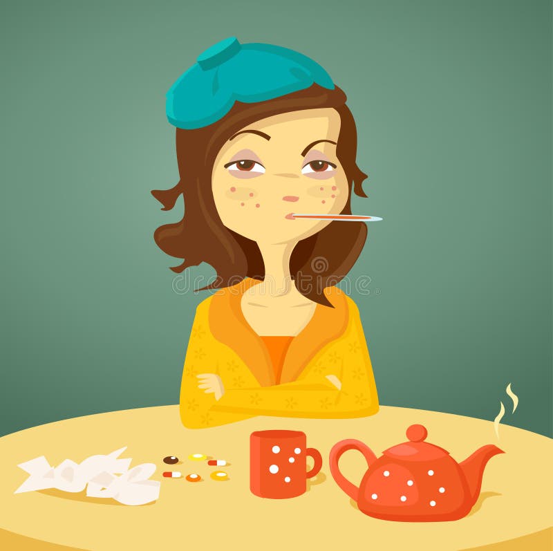 Cartoon girl with illness, illustration. Cartoon girl with illness, illustration