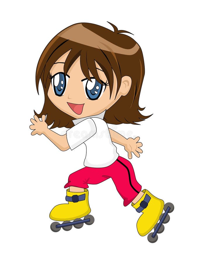 Muchacha de la historieta en patines en línea stock de ilustración Muchacha de la historieta en patines en línea stock de ilustración