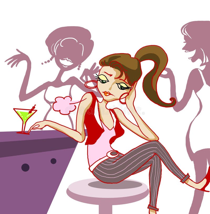 Muchacha de la manera aburrida en la ilustración del club de noche stock de ilustración