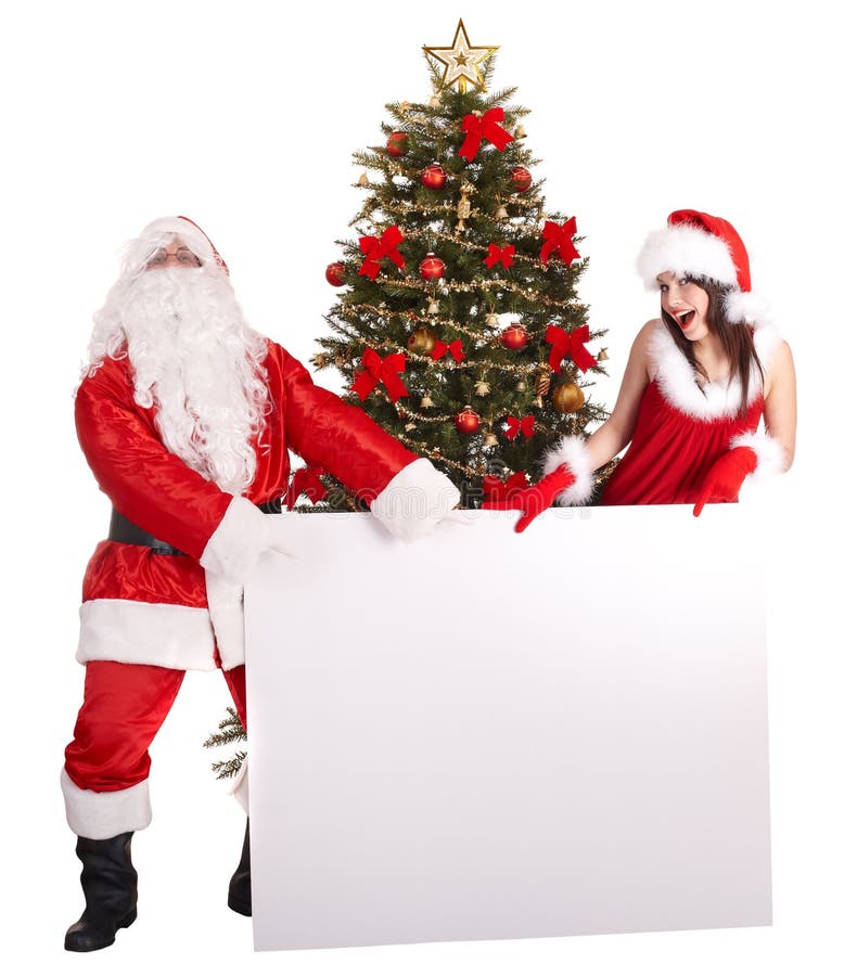 Muchacha de la Navidad, Papá Noel con la bandera y el árbol. fotografía de archivo