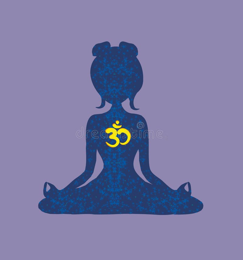 Muchacha de la yoga con símbolo del ohmio ilustración del vector Muchacha de la yoga con símbolo del ohmio ilustración del vector