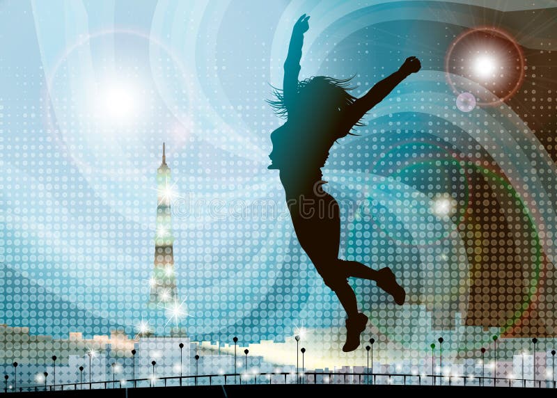 Muchacha de salto en París stock de ilustración Muchacha de salto en París stock de ilustración
