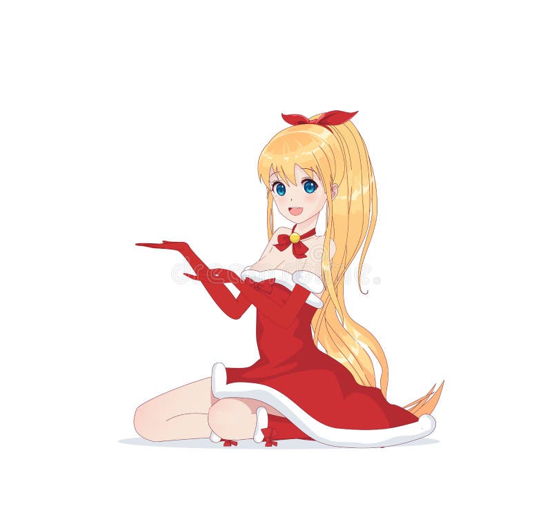 Muchacha del manga del animado vestida en el traje de Santa Claus stock de ilustración Muchacha del manga del animado vestida en el traje de Santa Claus stock de ilustración