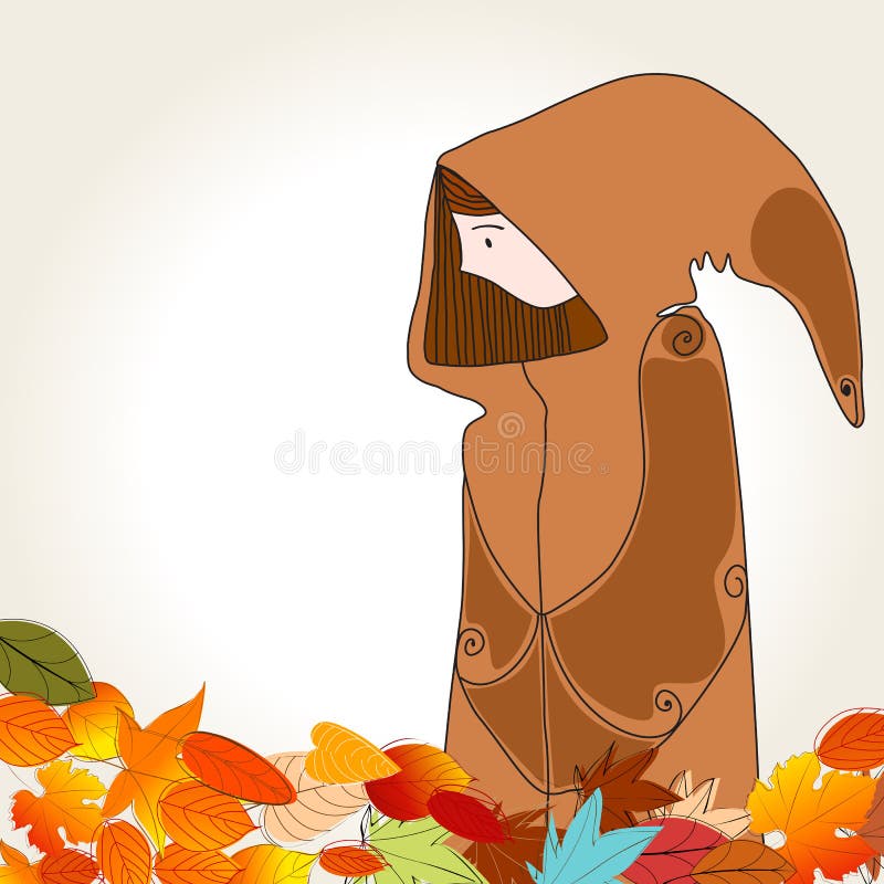 Muchacha del otoño e ilustración lindas de las hojas stock de ilustración Muchacha del otoño e ilustración lindas de las hojas stock de ilustración