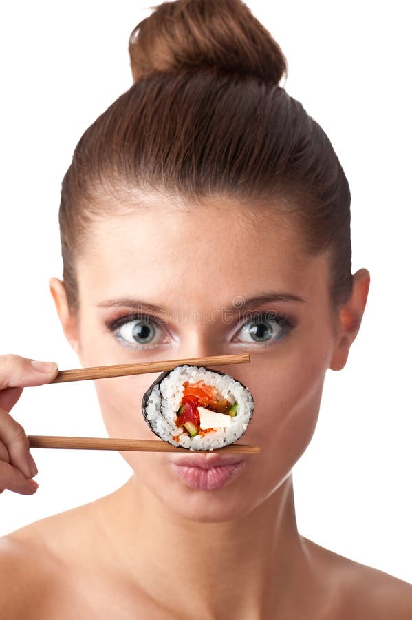 Muchacha del sushi aislada fotografía de archivo libre de regalías Muchacha del sushi aislada fotografía de archivo libre de regalías