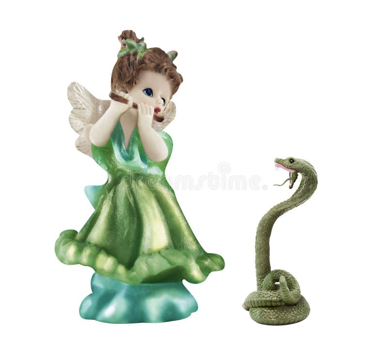 Muchacha del ángel con el tubo y la serpiente fotografía de archivo Muchacha del ángel con el tubo y la serpiente fotografía de archivo