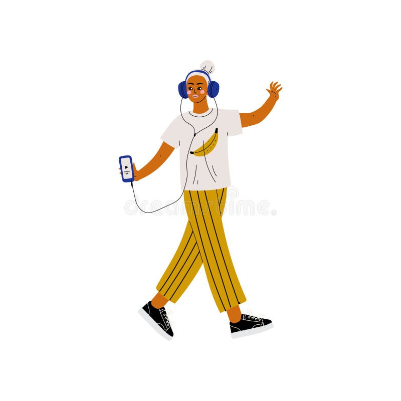Muchacha en ropa moderna que escucha la música con los auriculares, gente joven creativa de moda con vector moderno del artilugi ilustración del vector Muchacha en ropa moderna que escucha la música con los auriculares, gente joven creativa de moda con vector moderno del artilugi ilustración del vector