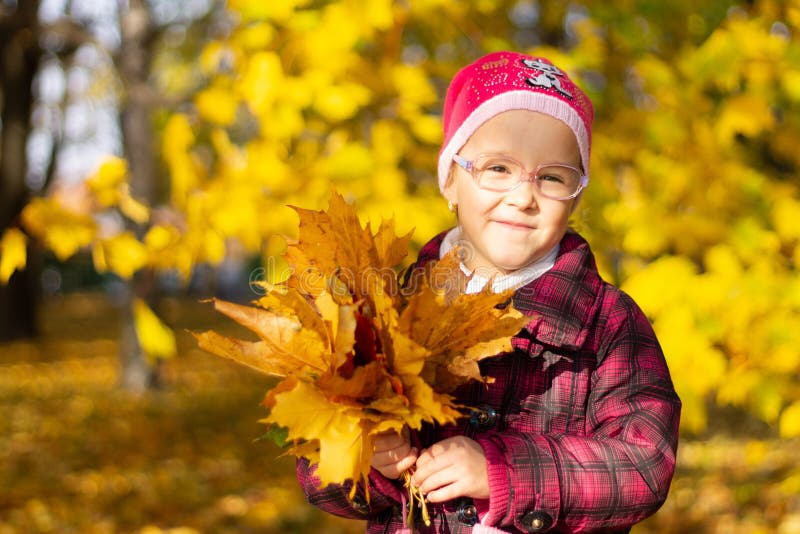 Muchacha feliz que juega con las hojas caidas en parque del otoño imagen de archivo libre de regalías Muchacha feliz que juega con las hojas caidas en parque del otoño imagen de archivo libre de regalías