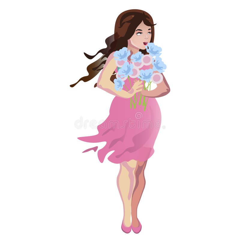 Muchacha linda con las flores del ramo stock de ilustración Muchacha linda con las flores del ramo stock de ilustración