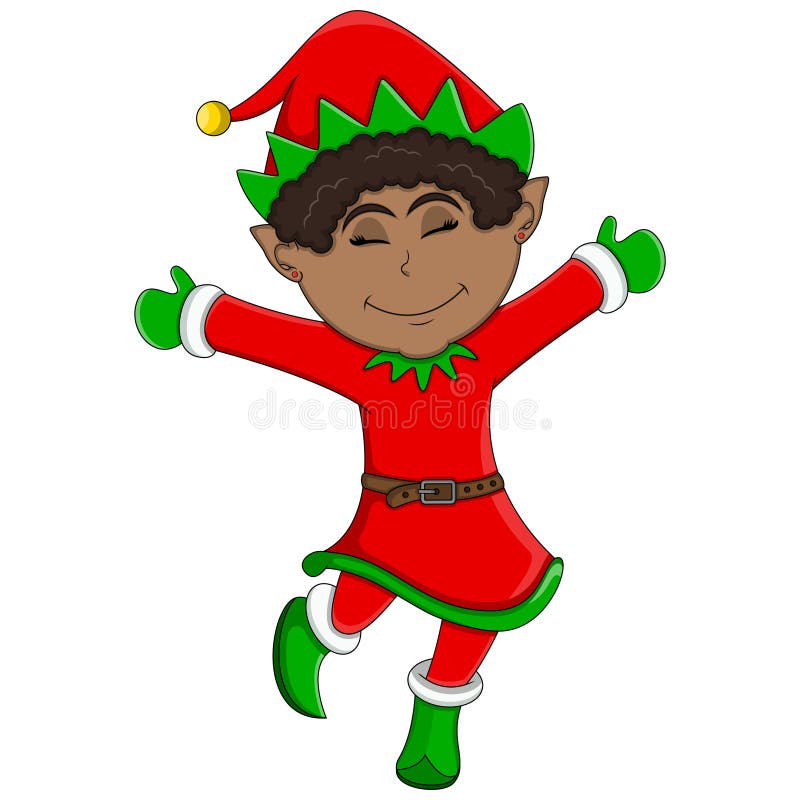 Christmas elf girl cartoon wearing blue skirt and blouse with the cute smile is at dancing move - full color. Christmas elf girl cartoon wearing blue skirt and blouse with the cute smile is at dancing move - full color