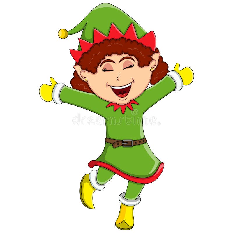 Christmas elf girl cartoon wearing blue skirt and blouse with the cute smile is at dancing move - full color. Christmas elf girl cartoon wearing blue skirt and blouse with the cute smile is at dancing move - full color