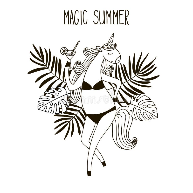Muchacha linda del unicornio en un bañador con un vidrio de martini Ilustración del vector ilustración del vector Muchacha linda del unicornio en un bañador con un vidrio de martini Ilustración del vector ilustración del vector