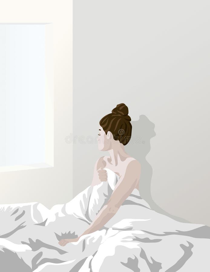 Muchacha por la mañana que mira en todas partes de la ventana con la luz blanca libre illustration Muchacha por la mañana que mira en todas partes de la ventana con la luz blanca libre illustration