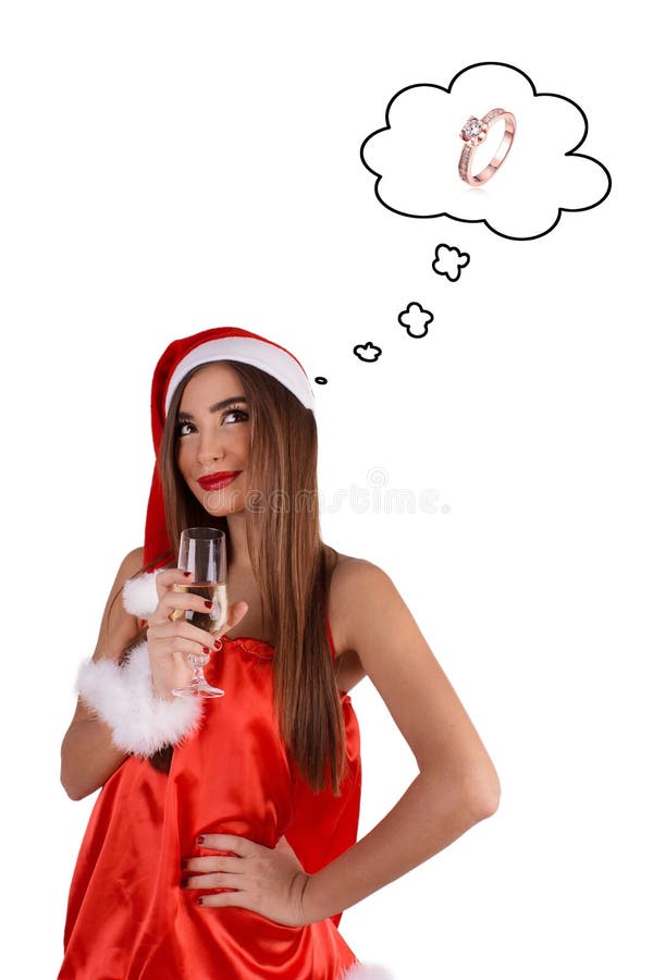 Muchacha que espera un Año Nuevo y nuevo anillo imagen de archivo libre de regalías Muchacha que espera un Año Nuevo y nuevo anillo imagen de archivo libre de regalías