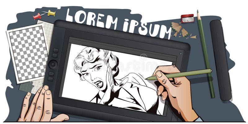 Muchacha que grita en horror La mano dibuja la imagen ilustración del vector