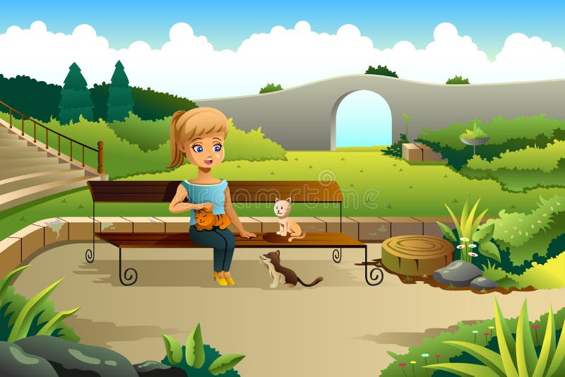 Muchacha que juega con los gatos stock de ilustración Muchacha que juega con los gatos stock de ilustración