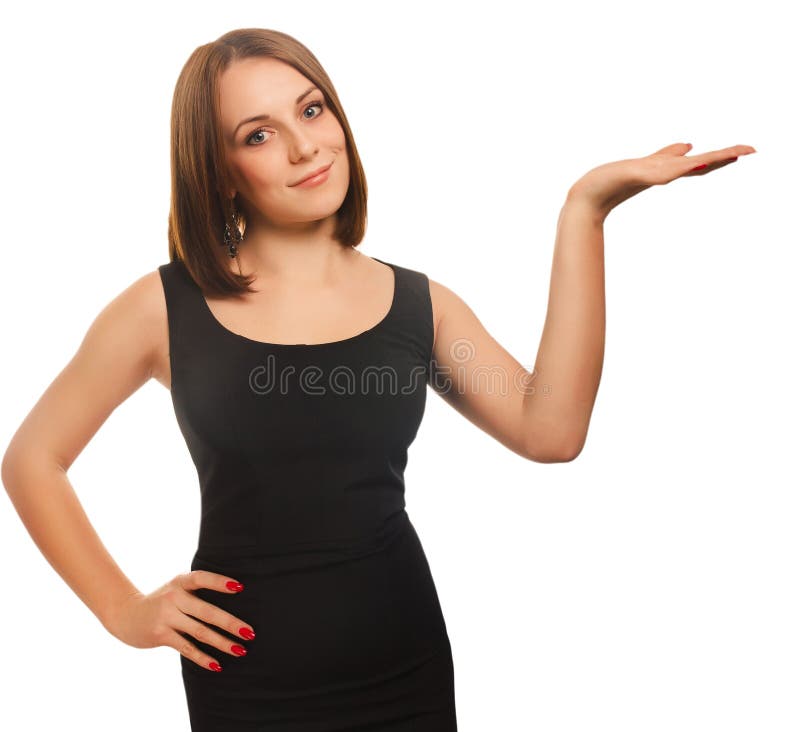 Muchacha que muestra a la mujer desnuda que lleva a cabo su mano i foto de archivo Muchacha que muestra a la mujer desnuda que lleva a cabo su mano i foto de archivo