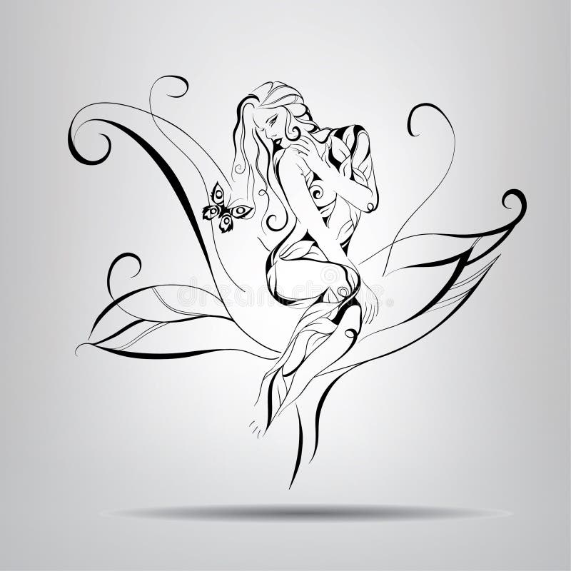 Muchacha que se sienta en una flor. Ejemplo del vector libre illustration