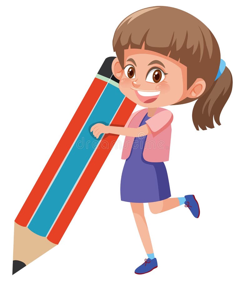 Muchacha que sostiene el lápiz grande libre illustration Muchacha que sostiene el lápiz grande libre illustration