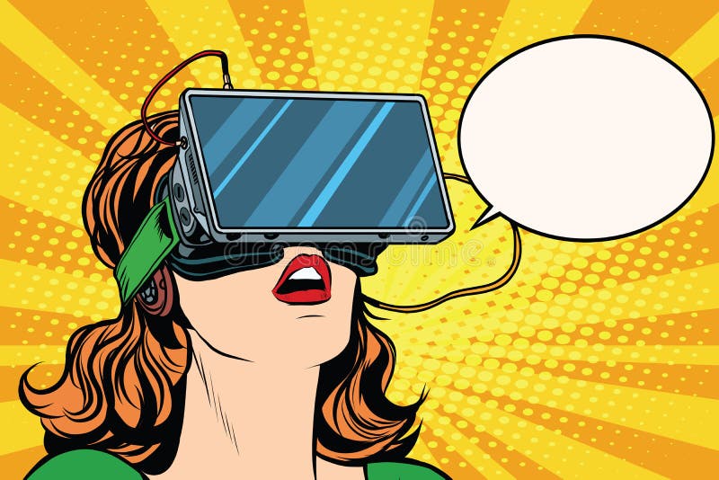 Muchacha retra con realidad virtual de los vidrios libre illustration