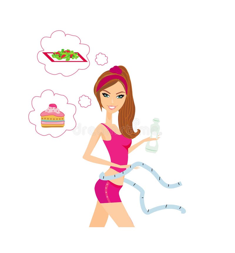 Muchacha sana que mide su cintura ilustración del vector Muchacha sana que mide su cintura ilustración del vector