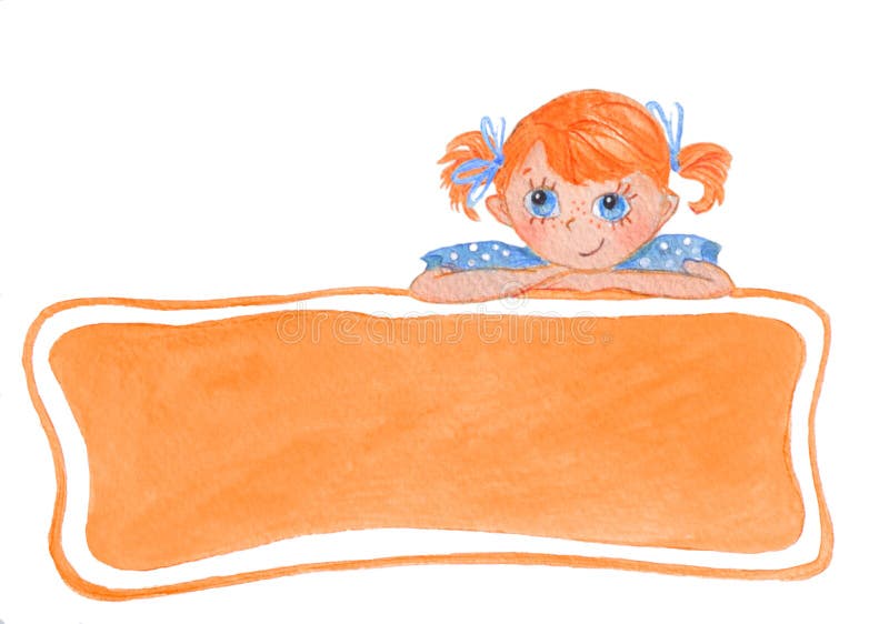 Muchacha sonriente divertida con los arcos Bandera anaranjada ilustración del vector Muchacha sonriente divertida con los arcos Bandera anaranjada ilustración del vector