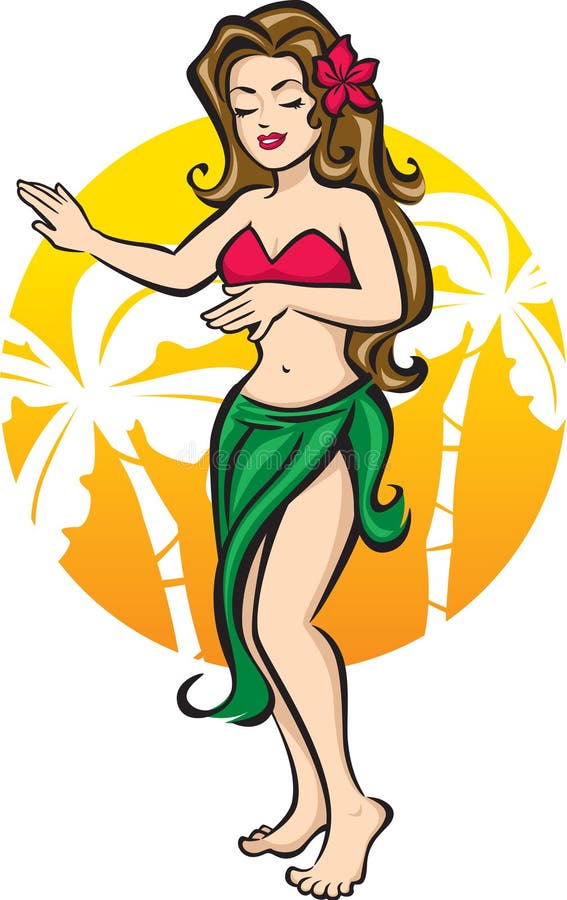 Muchacha y palmeras de Hula stock de ilustración Muchacha y palmeras de Hula stock de ilustración