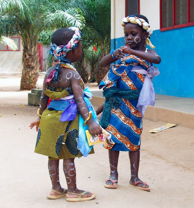 Two african girls with traditional and colored clothes - Ghana. Two african girls with traditional and colored clothes - Ghana