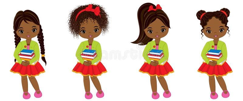 Muchachas afroamericanas lindas del vector pequeñas con los libros stock de ilustración