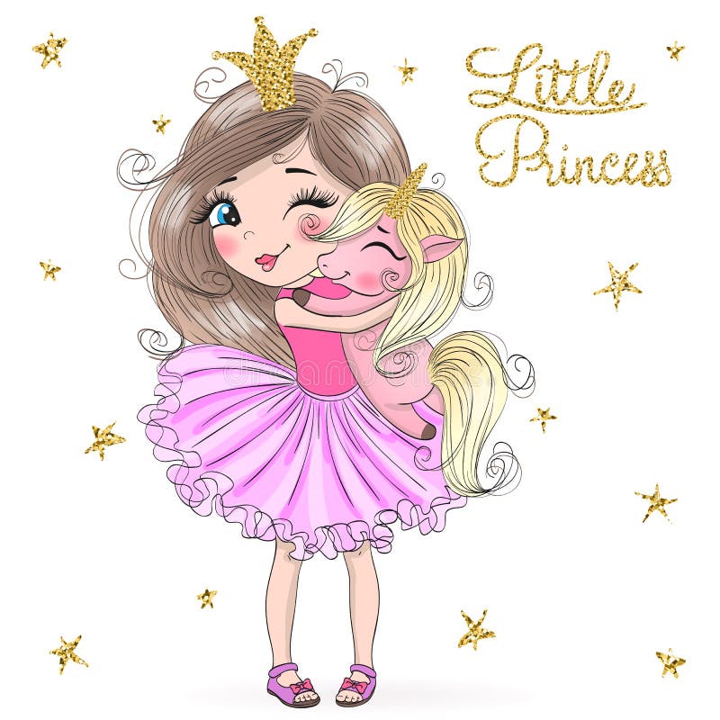 Muchachas lindas hermosas exhaustas de la princesa de la mano pequeñas con unicornio