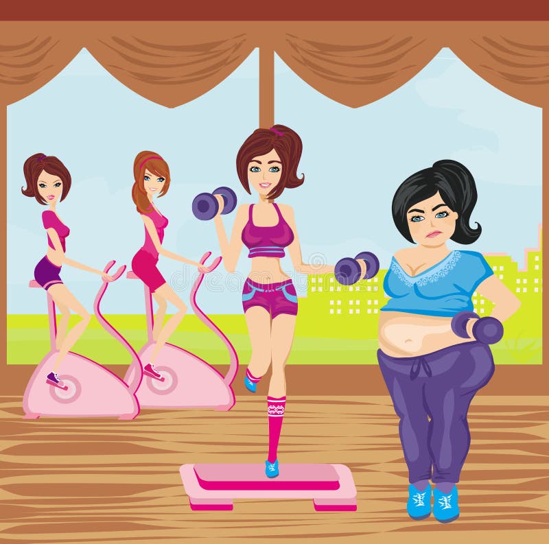 Muchachas que ejercitan en un gimnasio ilustración del vector Muchachas que ejercitan en un gimnasio ilustración del vector