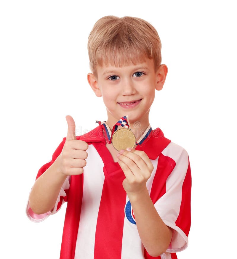 Muchacho con la medalla de oro imagen de archivo Muchacho con la medalla de oro imagen de archivo