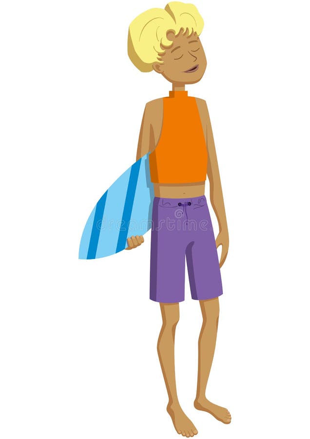 Illustration cartoon handsome teen boy with a surfing board. Illustration cartoon handsome teen boy with a surfing board