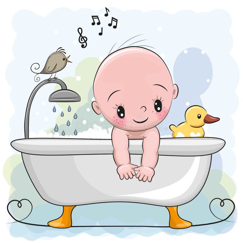 Muchacho en el cuarto de baño stock de ilustración Muchacho en el cuarto de baño stock de ilustración