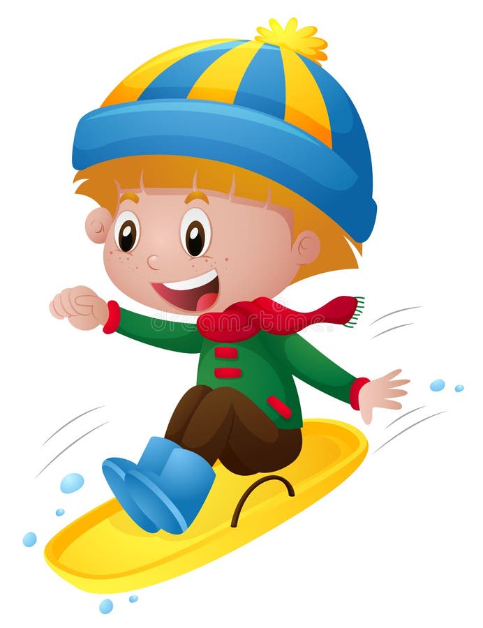 Muchacho en la ropa del invierno que juega en el trineo libre illustration Muchacho en la ropa del invierno que juega en el trineo libre illustration